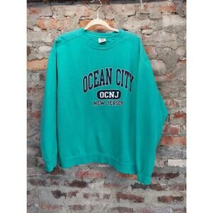 Comfort Colors Mens Ocean City New Jersey Sweatshirt L Green OCNJ Pullover